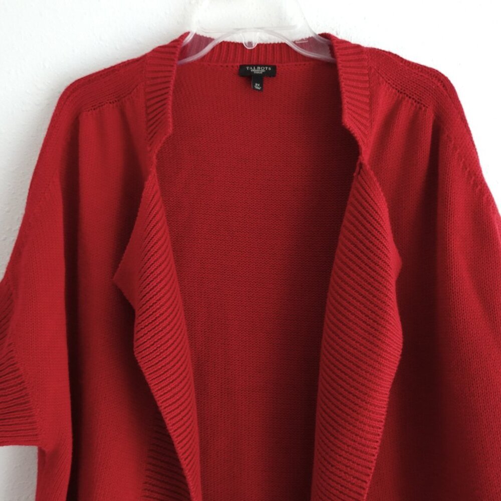 Talbots Cardigan Sweater Women's Plus Size 2X Red Open Front Short Sleeve - Picture 2 of 7